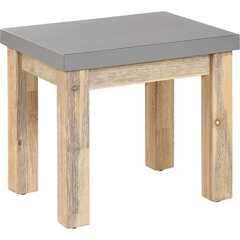 Taburete de jardín de cemento reforzado gris con base de madera de acacia industrial Ostuni (1/5)