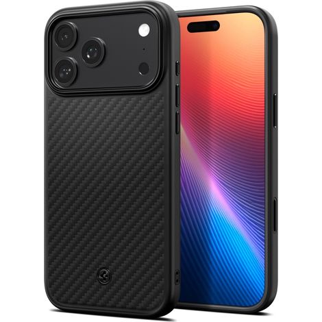 Custodia Spigen Enzo Aramid "T" Mag MagSafe per iPhone 17 Pro Max, nera.