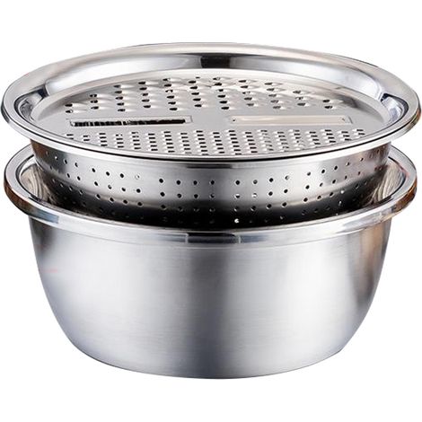 3-in-1 Multifunktionsreibe, -hobel und -gemüseschneider, Edelstahl, inklusive Siebschale (25/28 cm)