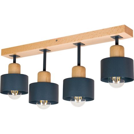 Lámpara de techo antracita de madera y metal de estilo escandinavo, 4xE27, iluminación LED moderna para salón, cocina, dormitorio, habitación infantil, loft. (1/5)