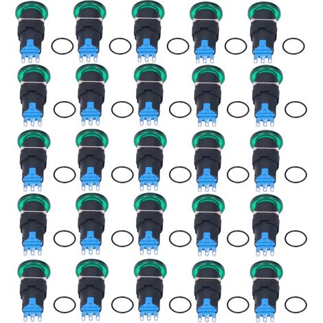 25 pièces bouton poussoir momentané auto-réarmement 16mm 3 broches kit accessoires pour équipement BEM-LA16-11M-G (1/5)