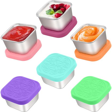 Juego de 6 recipientes cuadrados, herméticos y reutilizables para aderezos de ensalada, ideales para almuerzos, picnics, viajes, la oficina y la cocina. Fabricados en acero inoxidable, son perfectos p