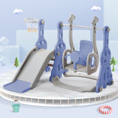 Toboggan 4 en 1 pour enfants avec support de basket-ball,structure d'escalade autoportante,pour intérieur et extérieur,cadeaux pour enfants,bleu (1/5)