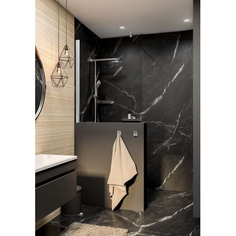 Schulte – Pare-baignoire fixe 99,5 x 120 cm – Verre transparent anticalcaire 5 mm – Profilé blanc – Installation facile pour petites salles de bains