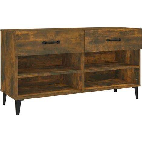 Meuble à chaussures, chêne fumé, 102 x 35 x 55 cm, bois d'ingénierie (1/5)