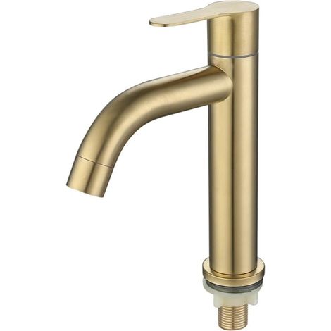 Grifo mezclador elegante para lavabo de baño en acero inoxidable dorado cepillado, agua fría, para decoración moderna (S) (1/5)