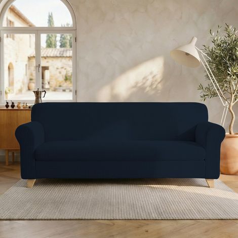 Housse de canapé, 95% Polyester + 5% élastomètre, Bleu Foncé, 3 Places (1/5)