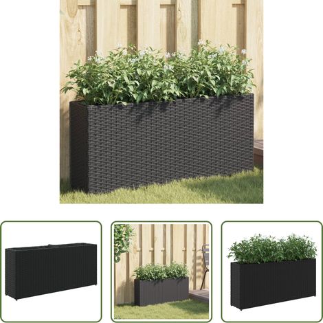 Pflanzkübel -  Hochbeet mit 2 Fächern Schwarz 90x20x40 cm Poly Rattan (1/5)
