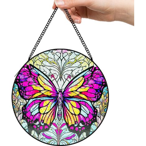 30 cmAttrape-soleil vitrail fleurs oiseaux papillons, décoration maison élégante, cadeau maman (1/5)