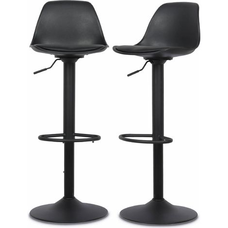 Lot de 2 tabourets de bar réglables 61.5/83.5cm - Noah - simili cuir noir - hauteur réglable. repose-pieds