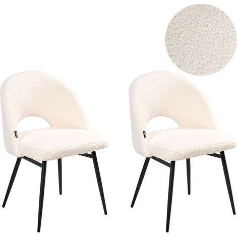 Esszimmerstuhl 2er Set Weiß Bouclé Stoffbezug mit Schwarzen Beinen aus Metall Modern Wohnzimmer Esszimmer Küche Ausstattung Möbel (1/5)
