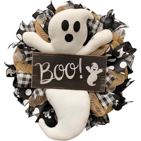 Guirlande Fantôme Halloween - Anneau Décoratif Porte Fenêtre Intérieur Extérieur - Diamètre 40 cm - Blanc (1/5)