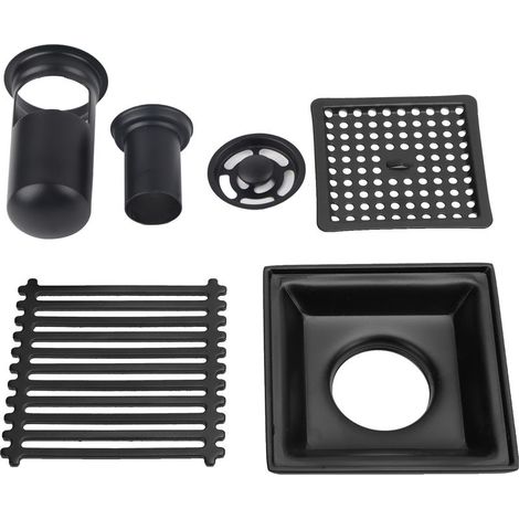Siphon de Sol avec Grille Amovible Caniveau de Douche Carré 10x10cm Noir (1/5)