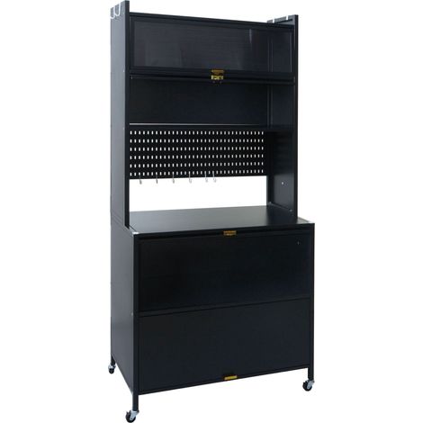 Armoire de cuisine HWC-O53 étagère de cuisine plan de travail compartiments roulants métal 175 x 80 x 42 cm - noir (1/5)