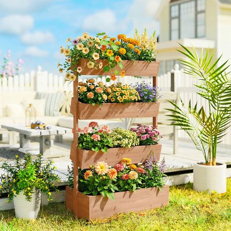 Potager surélevé. Jardinière verticale en bois avec drainage et doublure.