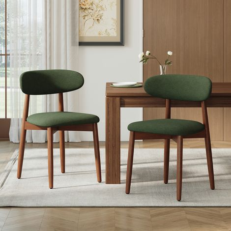 Lot 2 Chaises de salle à manger, chaises rembourrées avec revêtement en Tissu, coussin en mousse haute densité, cadre en bois massif, chaises d’appoint de cuisine et de salle à manger, Vert (1/5)