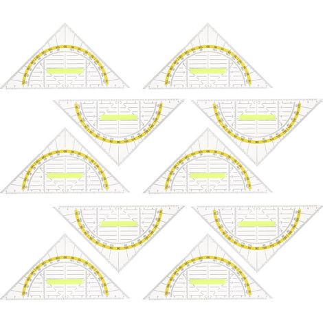 Lot de 10 Set de Set de Équerres Multifonctionnelles en Plastique Transparent avec Poignée, Règle Géométrique Portable pour Bureau et Usage Scolaire (1/5)