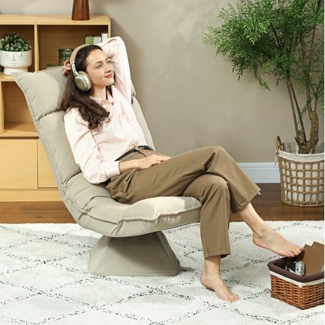 Silla de suelo giratoria 360°, reclinable en 5 posiciones, plegable, acolchada, poliéster beige (1/5)