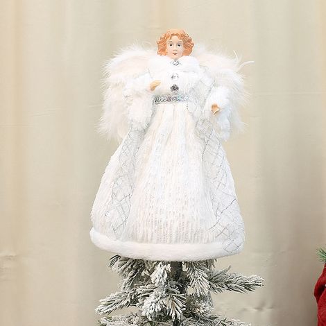 Angel - 30 Cm - Pour Arbre De Noël - Décor Festif - Figurine Debout Avec Ailes - Blanc - 1 Pièce (1/5)