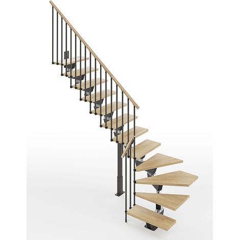 Viertelgewendelte Treppe mit 12 stufenanzahl - Zu erreichend Höhe 2.41 à 2.89m - Larg. 75cm - Holz und weiß - KNOCK75RV-L-SAMH12