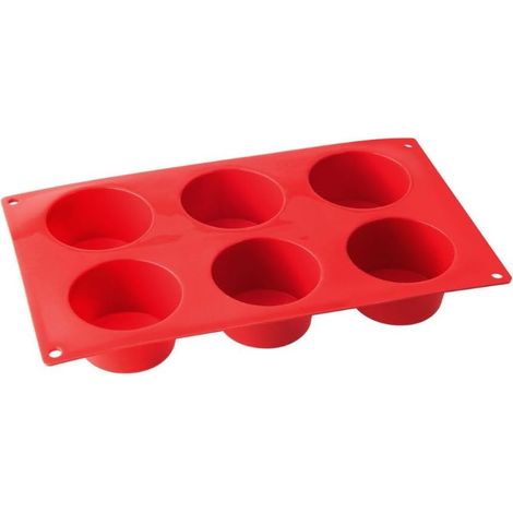 Moule À Muffins - 6 Alvéoles - Silicone Platine - Antiadhésif - Four Micro-onde Congélateur - Rouge - 30x18x5cm (1/5)