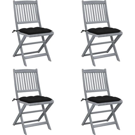 Lot de 4 Chaises de jardin pliables - Chaise d'extérieur pour terrasse/jardin avec coussins Bois d'acacia BV678477 - BonneVie (1/5)