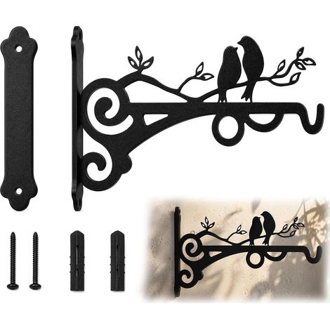 2 Crochets Muraux Support pour Plante Design Oiseaux sur Branche Fer Forgé Antirouille Charge Lourde Facile à Installer pour Balcon Jardin Intérieur Décoration (1/5)