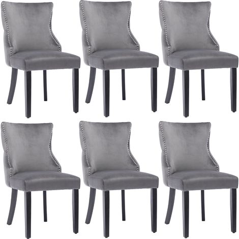 CAIziChaise à 4 pieds, chaise de salle à manger en velours gris, avec capitonnage à boutons, structure en bois massif, gris (lot de 6) (1/5)
