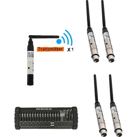 Receptor y transmisor DMX inalámbrico, rendimiento en tiempo real, 126 canales, DMX 1T4R, enchufe europeo. (1/2)