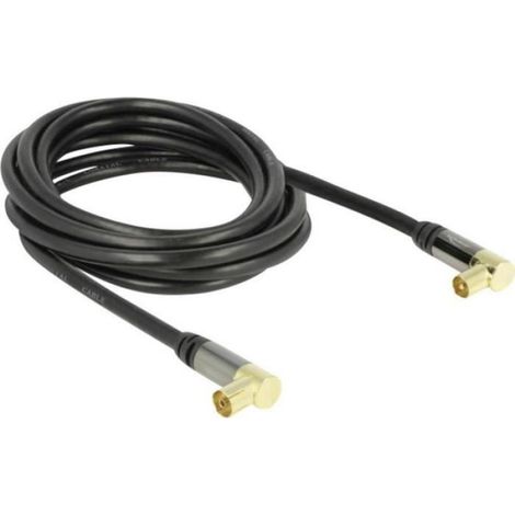Câble Antenne - 3 M - Connecteur Mâle 75 Ohm Vers Femelle 75 Ohm - Coudé Des Deux Côtés - Blindage 85 Db - Contacts Dorés