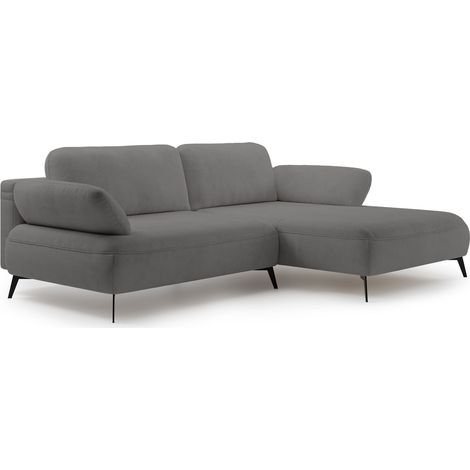 Selsey Avolla – Ecksofa mit Schlaffunktion, Bettkasten und hydrophober Chenille, rechtsseitig, Grau