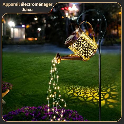 Lampe solaire arrosoir LED blanc chaud fer forgé piquet jardin étanche cascade lumineuse 9,5x22x15 cm 440 g – Livraison gratuite (1/5)