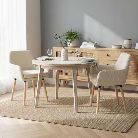 Lot de 2 chaises 54x53x77 cm en velours côtelé beige et naturel (1/5)