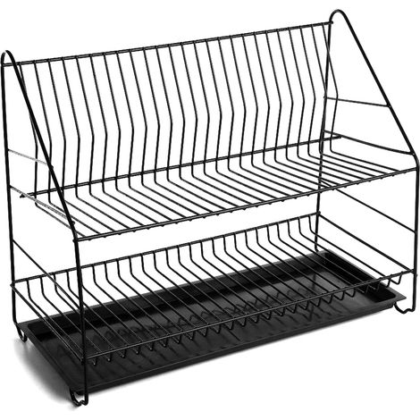 Secador de platos doble 50 con soporte, negro -metálico