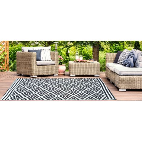 Garten Teppich Outdoor Kunststoffteppich AUSTIN schwarz 120 x 180 cm Terrasse Balkon (1/2)
