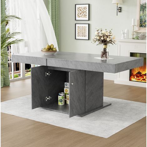 CHICFURN Tavolo da pranzo estensibile 140/180 x 80 x 76 cm grigio effetto cemento con vano (1/5)