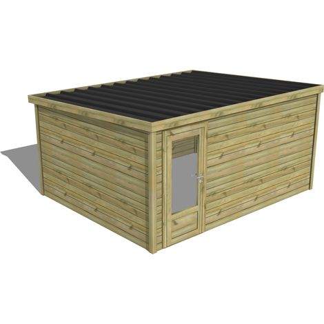 ABRI DE JARDIN bois traité 27mm, Essentiel, 4,3x3,4m, 15m2