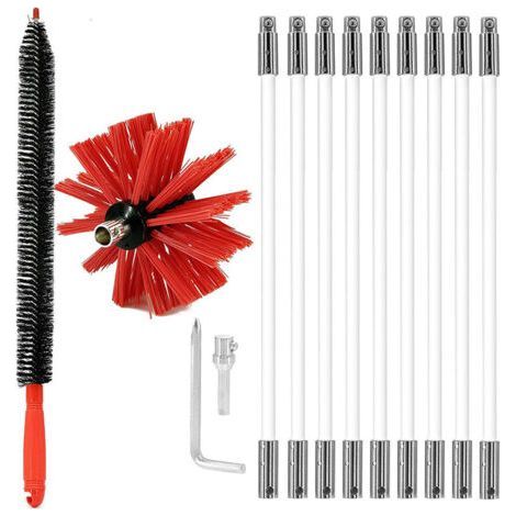 Kit de nettoyage de cheminée professionnel 3,6 m - Brosse de nettoyage de cheminée réglable en nylon 100 mm - 9 tiges de ramonage (1/5)