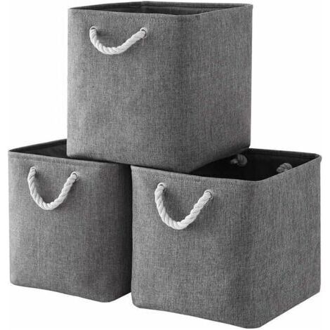 Cube de Rangement Tissu, Panier Cube de Rangement, Boite de Rangement Pliable pour Jouets, Vêtement 25 x 25 x 25 cm (Lot de 3, Gris ) (1/4)