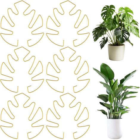 Paquete de 6 soportes de hierro para tallos de plantas de hoja de monstera con forma de caparazón de tortuga, soportes estables de bambú para plantas trepadoras, accesorios dorados para plantas de int (1/5)