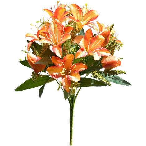 Bouquet de Lys Artificiel, Simulation de Fleurs au Toucher Réel, pour Bureau, Fête de Mariage, Décoration de Cuisine à Domicile (211206XU03-3)