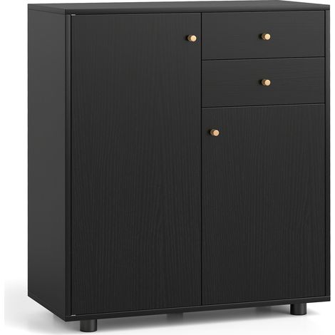 COSTWAY Kitchen Sideboard Buffet Cabinet Coffee Bar Cabinet w/2 Drawers-Black (1/5)