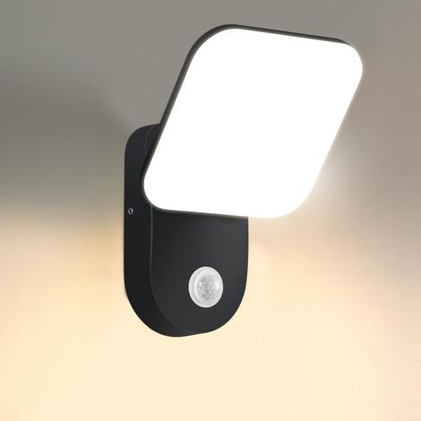 Applique Murale Extérieure 12W Avec Détecteur de Mouvement, 3000K Blanc Chaud Lumière 1500LM, Étanche IP65 Éclairage mural avec Panneau LED Pivotant à 350° pour Maison, Porche, Garage