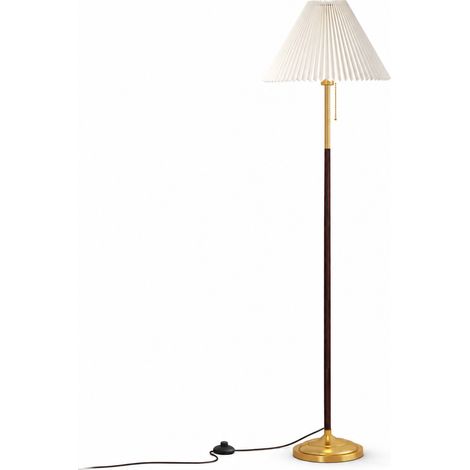 Lampadaire Vintage avec Abat-jour Plissé en Tissu, Lampe sur Pied E27 LED 12W Tricolore avec Interrupteur au Pied pour Salon Chambre Bureau