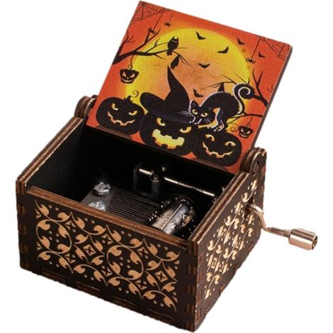Boîte à musique en bois d'Halloween, exquise et classique, en bois transparent, un centre de table ou une étagère (1/5)