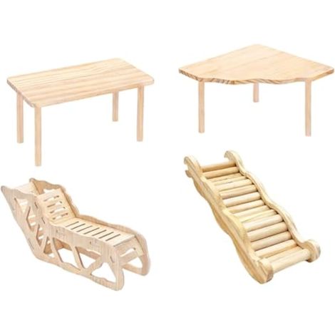 Aire de jeu pour hamster, 4 pièces en bois pour animaux domestiques, ensemble de jeu pour hamster avec échelle, rampe tunnel, abri tunnel, idéal pour les gerbilles, les souris, les petits animaux pour (1/5)