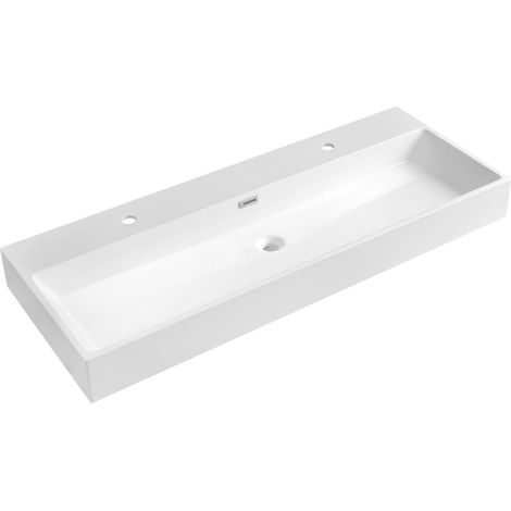 Lavabo AQUATIC, marbre coulé, 120x46cm, blanc (1/3)