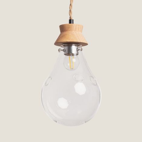 Lampada a Sospensione Legno e Vetro Kathu Bumbieris Naturale (1/5)