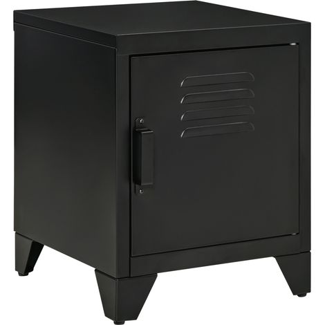 Table de chevet industrielle en métal noir avec étagère réglable 40 x 40 x 50 cm pour chambre (1/5)