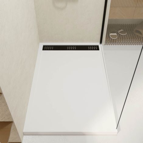Plato de ducha de Acrílico Blanco 90x140x5 cm + Rejilla Cromada y Negra - WHITENESS II